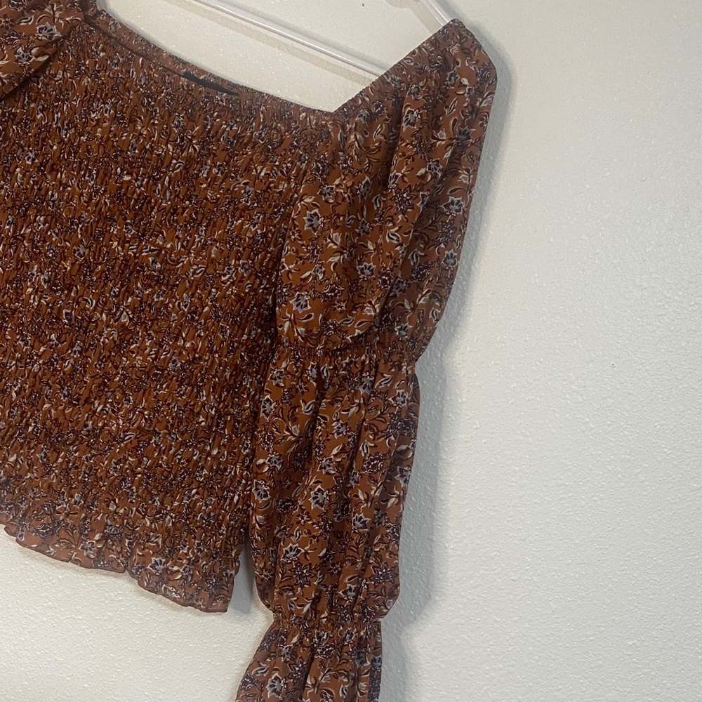 I.N. San Francisco Floral Smocked Top in Brown - Picture 4 of 15